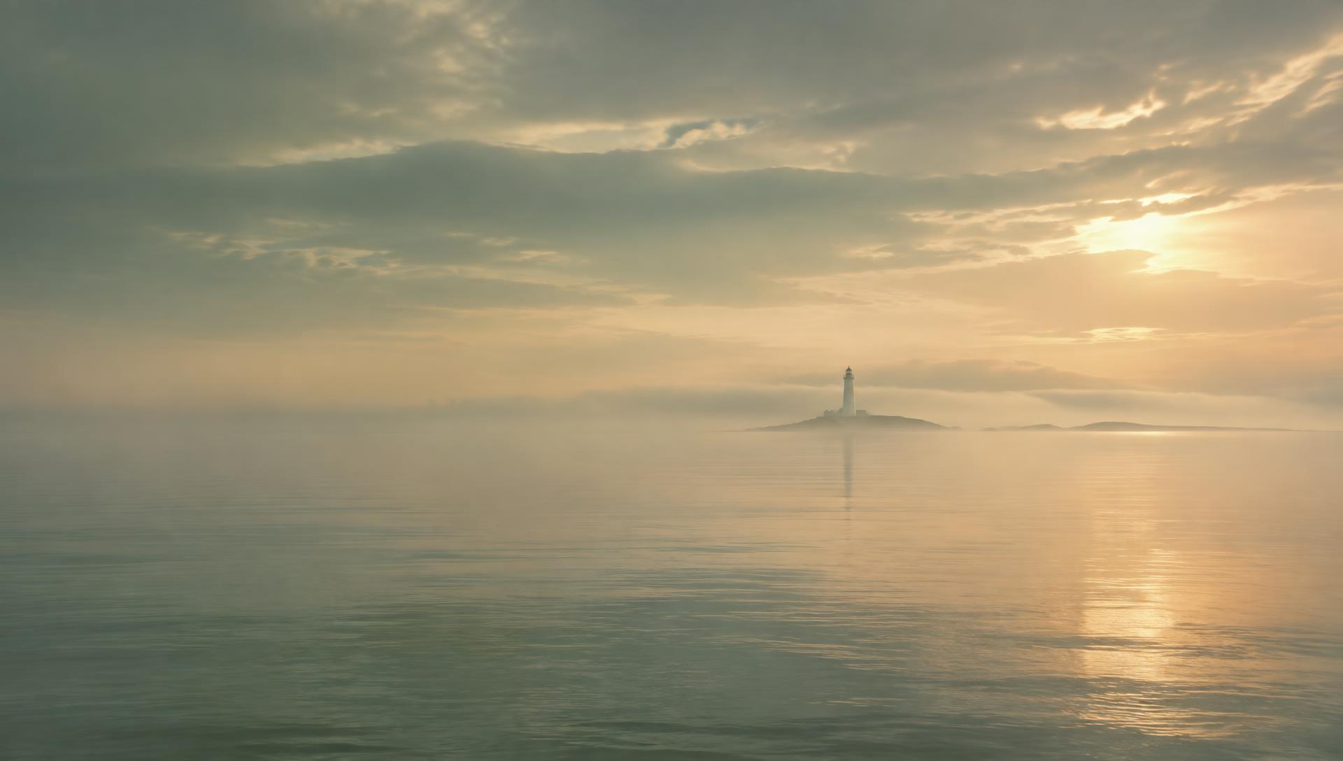Lighthouse over a calm sea at sunrise